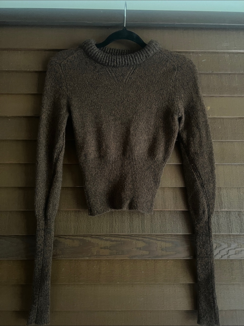 rag & bone Chocolate Brown Ribbed-Waist Crewneck Sweater